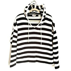 Levi's Sweater M Medium Black White Stripe Hooded